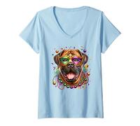 Femme Chien Mastiff napolitain Mardi Gras T-Shirt avec Col en V