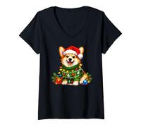 Femme Chien Mignon dans Un Bonnet de Père Noël pour Enfants T-Shirt avec Col en V