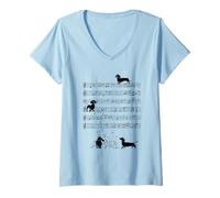 Femme Chien Mignon Teckel Jouant de la Musique Musicien Art T-Shirt avec Col en V