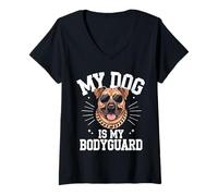 Femme Chien Mon Chien est Mon Garde du Corps T-Shirt avec Col en V
