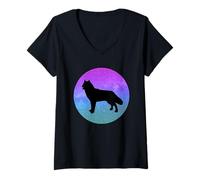Femme Chien Race Inuits du Nord Chien Galaxie Space T-Shirt avec Col en V