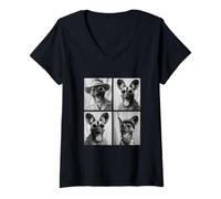Femme Chien Sauvage avec Lunettes de Soleil drôles Animaux Safari Zoo Africain T-Shirt avec Col en V