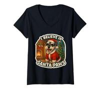 Femme Chien Schnauzer Miniature I Believe in Santa Paws T-Shirt avec Col en V