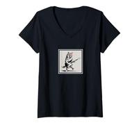 Femme Chien Shiba Inu amusant jouant de la guitare électrique Rock Music Graphic T-Shirt avec Col en V