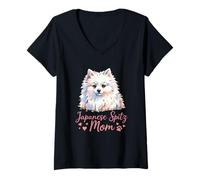 Femme Chien Spitz Japonais - Maman Spitz Japonaise T-Shirt avec Col en V