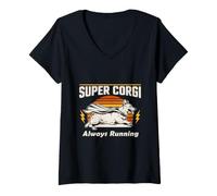 Femme Chien Super Corgi Always Running T-Shirt avec Col en V
