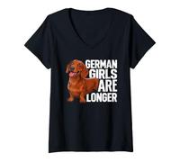 Femme Chien Teckel Allemand Filles sont Plus Longues drôle Teckel T-Shirt avec Col en V