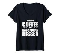 Femme Chien Teckel rétro avec Inscription « Coffee Love » T-Shirt avec Col en V