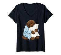 Femme Chien Terre-Neuve endormi dans Un Pyjama Mignon T-Shirt avec Col en V
