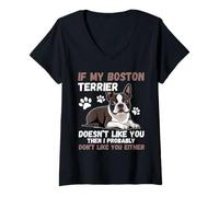 Femme Chien terrier de Boston T-Shirt avec Col en V