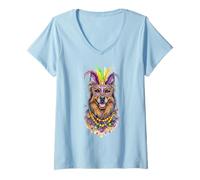 Femme Chien Tervuren Belge Mardi Gras T-Shirt avec Col en V