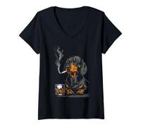 Femme Chien Wiener drôle pour Les Amateurs de Cigarettes et de Whisky T-Shirt avec Col en V