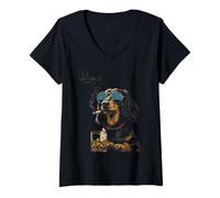 Femme Chien Wiener drôle pour Les Amateurs de Cigarettes et de Whisky T-Shirt avec Col en V