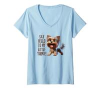 Femme Chien Yorkshire drôle - Dites Bonjour Yorkshire Desing T-Shirt avec Col en V