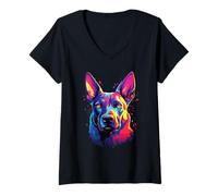 Femme Chiens de Berger Belges colorés à l'aquarelle T-Shirt avec Col en V