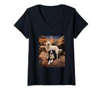 Femme Chiens des Pyrénées T-Shirt avec Col en V