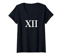 Femme Chiffre Romain 12 XII imprimé ~ Douze T-Shirt avec Col en V
