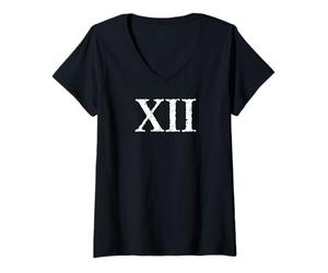 Femme Chiffre Romain 12 XII imprimé ~ Douze T-Shirt avec Col en V
