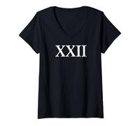 Femme Chiffre Romain 22 XXII ~ Vingt-Deux T-Shirt avec Col en V