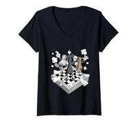 Femme Chiffres de Bataille d'échecs Chessman échec et Mat T-Shirt avec Col en V