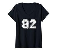 Femme Chiffres de Sport Vintage 82 Quatre-Vingt-Deux T-Shirt avec Col en V