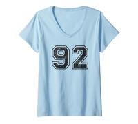 Femme Chiffres de Sport Vintage 92 Quatre-Vingt-Deux T-Shirt avec Col en V