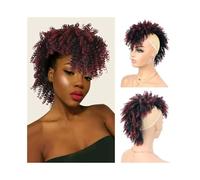 Femme Chignon afro bouffant haut, queue de cheval mohawk avec frange, postiches courts bouclés et crépus for femmes noires Facile à utiliser(1BTBUG)