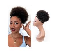 Femme Chignon Afro Crépus Bouclés, Cheveux Humains, Postiche Afro Puff, Queue de Cheval avec Cordon de Serrage Facile à utiliser(8inch)