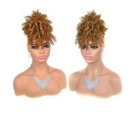 Femme Chignon Afro Puff avec frange Cheveux courts afro crépus bouclés Chignons Extension de cheveux queue de cheval à cordon synthétique Facile à utiliser(Dark Blonde)