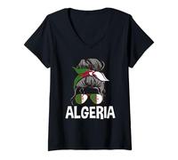 Femme Chignon Algérie Fille Décoiffé Design Fière Algérienne Femme T-Shirt avec Col en V