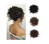 Femme Chignon décoiffé, postiche bouclé, ondulé, élastique, queue de cheval synthétique Facile à utiliser(Noir)