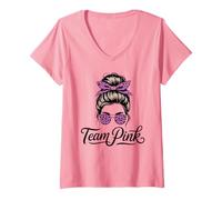 Femme Chignon Mignon Rose désordonné Chignon Jour Esprit Semaine Run Fun Dream T-Shirt avec Col en V