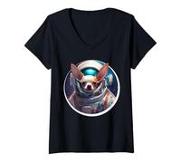Femme Chihuahua Astronaute Drôle Spatial Voyage Rocket Pet T-Shirt avec Col en V