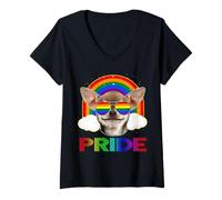 Femme Chihuahua Dog LGBT Rainbow Gay Lesbian Funny LGBTQ Pride T-Shirt avec Col en V