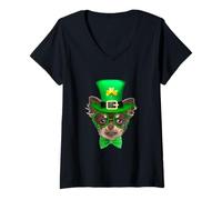 Femme Chihuahua Dog St Patricks Day Leprechaun Lucky Shamrock T-Shirt avec Col en V