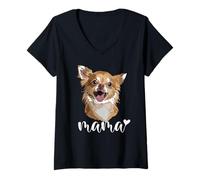Femme Chihuahua Mama Happy Chiwawa Mom La mère Chienne T-Shirt avec Col en V