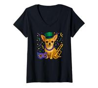 Femme Chihuahua, Mardi Gras T-Shirt avec Col en V