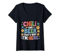 Femme Chili and Beer That's Why I'm Here Spicy Food Drink - T-Shirt avec Col en V