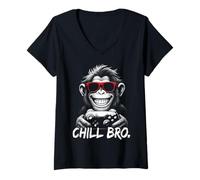 Femme Chill Bro - Cool Monkey with Sunglasses Gaming Funny Gamer T-Shirt avec Col en V