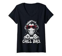 Femme Chill Bro - Cool Monkey with Sunglasses Gaming Funny Gamer T-Shirt avec Col en V