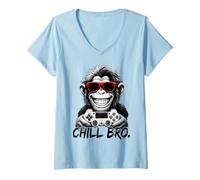 Femme Chill Bro - Cool Monkey with Sunglasses Gaming Funny Gamer T-Shirt avec Col en V