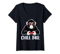 Femme Chill Bro Singe Gaming Funny Design T-Shirt avec Col en V