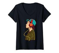 Femme Chill Music Vibes Casque Art T-Shirt avec Col en V