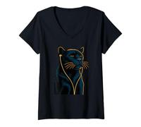 Femme Chill Panther Cat Listening to Music Art Love Cats T-Shirt avec Col en V