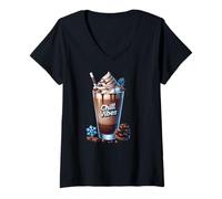 Femme Chill Vibes Graphic for Hot Cocoa Lovers Winter Coffee Latte T-Shirt avec Col en V