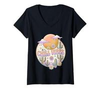 Femme Chill Vibes Retro Sun Dreamscape Vibes T-Shirt avec Col en V