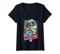 Femme Chillin Like A Villain Summer Skeleton Beach Bum Vibes T-Shirt avec Col en V