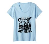 Femme Chillin' With My Hens Farming Œuf de poule d'élevage T-Shirt avec Col en V