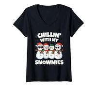 Femme Chillin with My Snowmies Funny Snowman Christmas Men Women T-Shirt avec Col en V