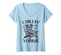 Femme Chillin' with My Yorkie Summer Lounge Chair T-Shirt avec Col en V
